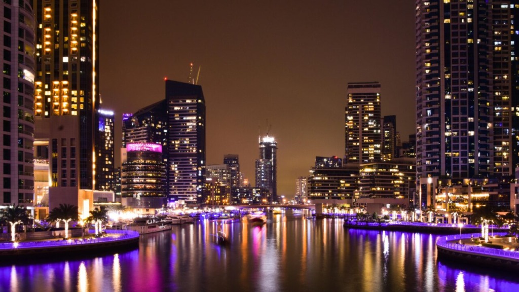 Dubai business bay Night lights Dubai marina