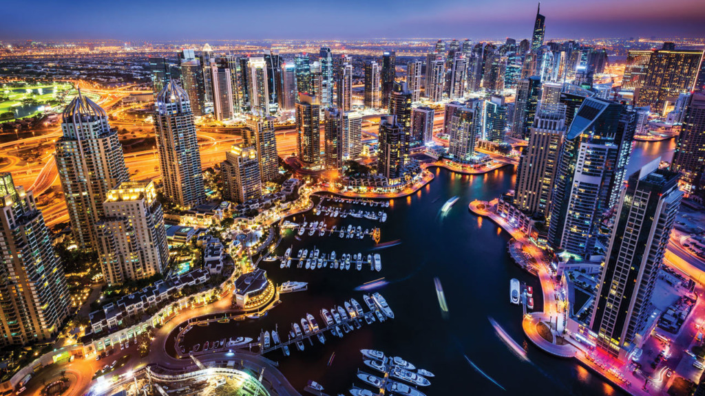 Dubai Marina Downtown Nightscape Cityscape.