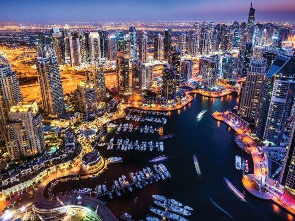 Dubai Marina Downtown Nightscape Cityscape.